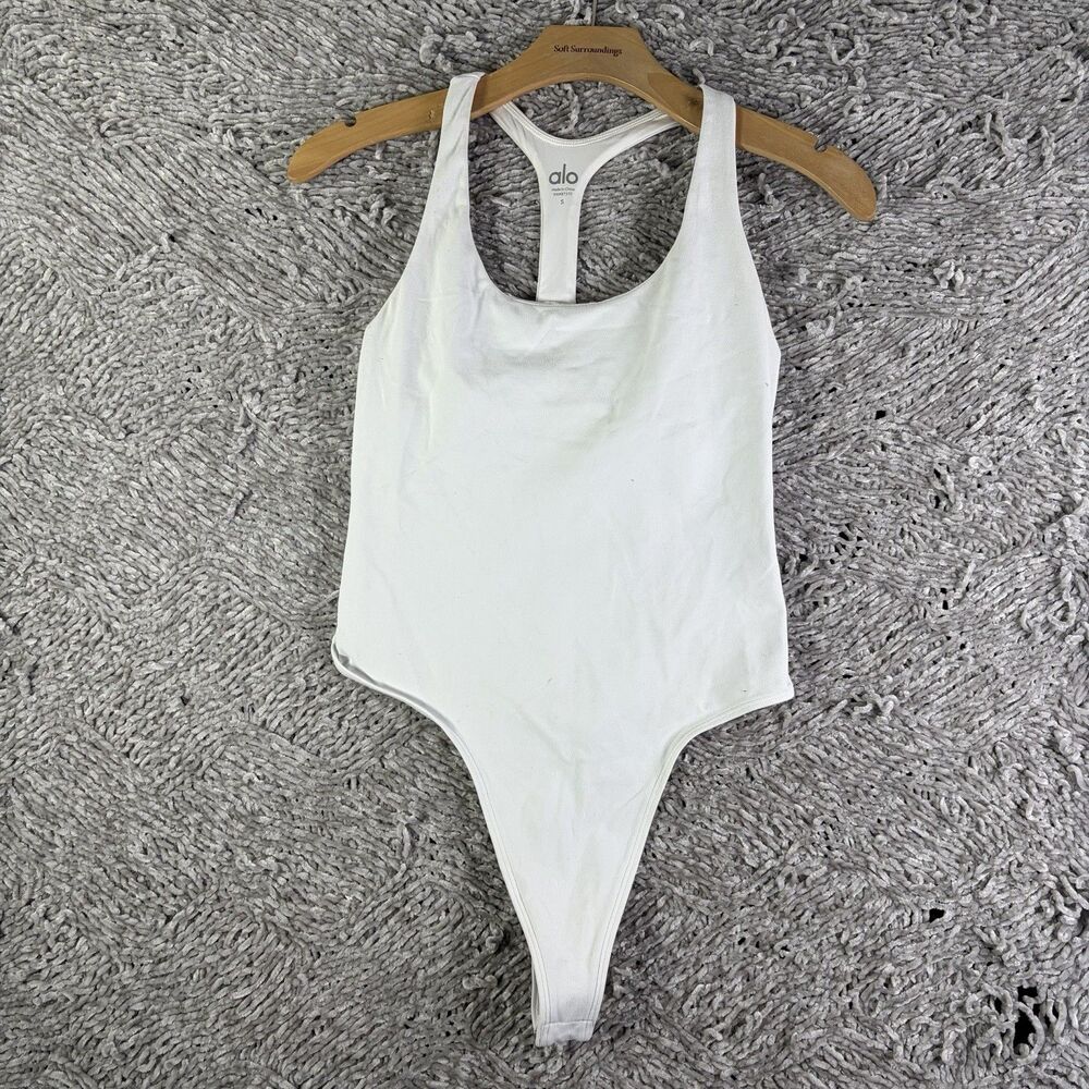 Alo Yoga Sleek Back Stretch Thong Womens Small White Summer Beach Stretch Cheeky